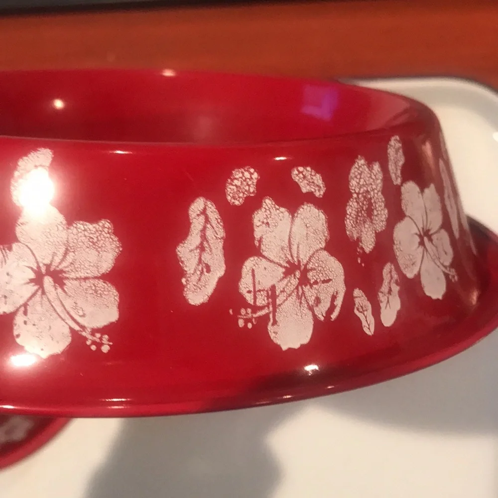 Pet Bowls Red and White Floral 2
